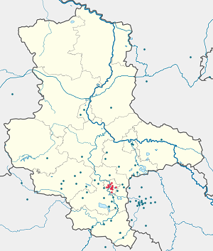 Mapa mesta Halle (Saale) so značkami pre jednotlivých podporovateľov