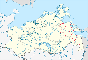 Kort over Vorpommern-Greifswald med tags til hver supporter 
