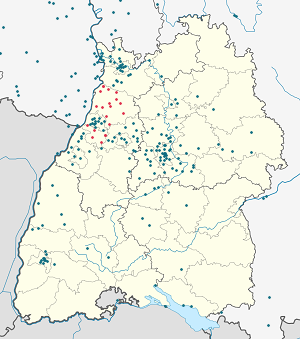Mapa města Zemský okres Karlsruhe se značkami pro každého podporovatele 