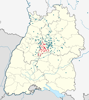 Kart over Landkreis Böblingen med markører for hver supporter