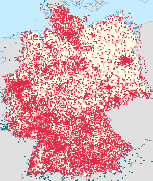 Mapa mesta Nemecko so značkami pre jednotlivých podporovateľov