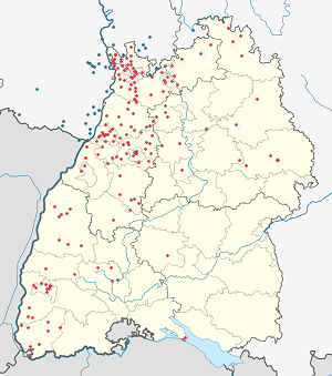 Baden-Württemberg kartta tunnisteilla jokaiselle kannattajalle