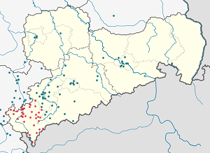 Mapa města Zemský okres Vogtland se značkami pro každého podporovatele 