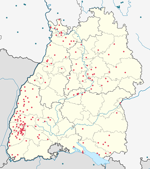 Mapa de Baden-Wurtemberg con etiquetas para cada partidario.