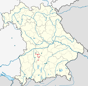 Kort over Landkreis Aichach-Friedberg med tags til hver supporter 