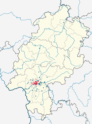 Mapa mesta Frankfurt nad Mohanom so značkami pre jednotlivých podporovateľov