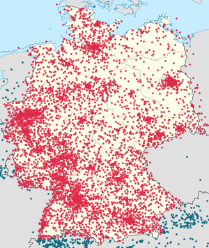 Karte von Deutschland mit Markierungen für die einzelnen Unterstützenden