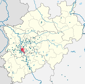 Harta lui Düsseldorf cu marcatori pentru fiecare suporter