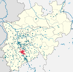 Kart over Köln med markører for hver supporter