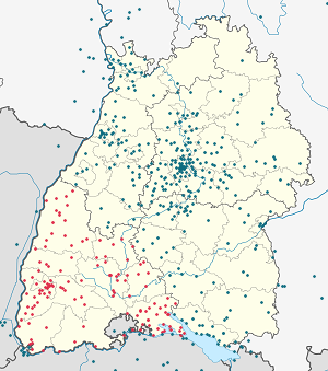 Kart over Regierungsbezirk Freiburg med markører for hver supporter