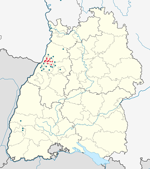 Kaart van Karlsruhe met markeringen voor elke ondertekenaar